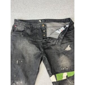 Staple Pigeon Jeans Mens 42 Black Denim Camo Distressed Button Fly ‎ Relaxed Fit
